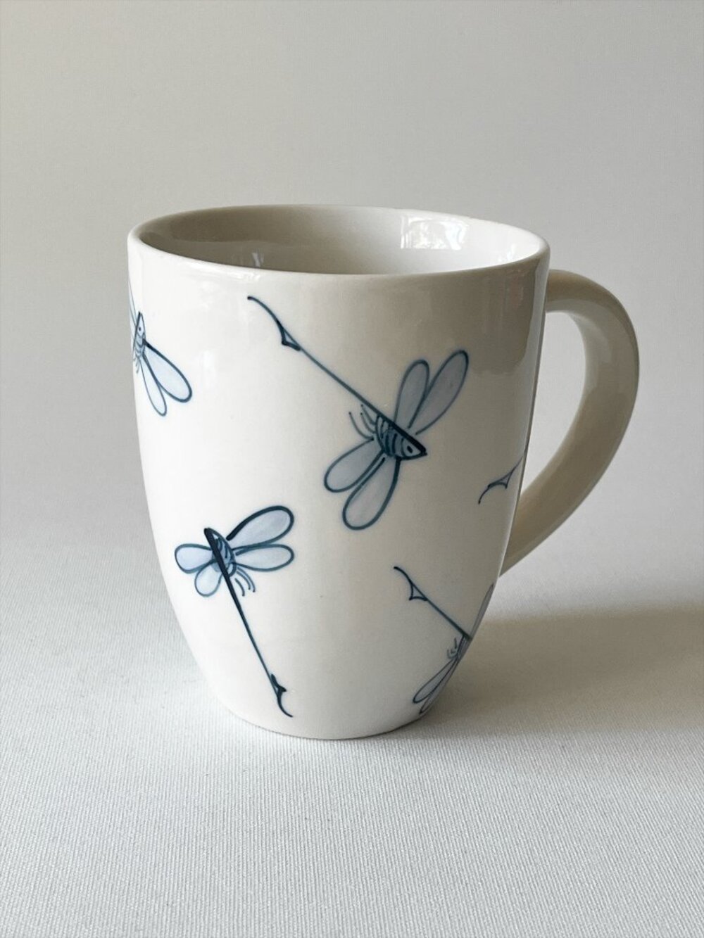 Vintage Dragonfly Coffee Tea Mug Cup Blue White Hand-Painted Ceramic 12 oz